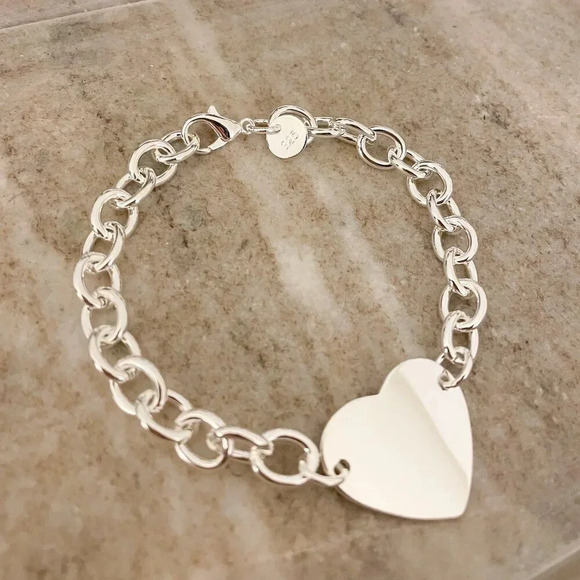 925 Sterling Silver Chunky Heart & Arrow Toggle Bracelet Chain Link Bracelet - Picture 3 of 5